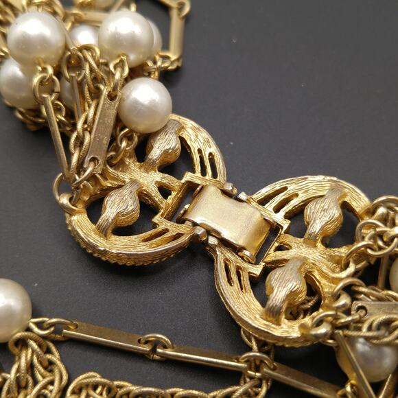 Vintage 1960s Faux Pearl Ten Strand Gold Tone Necklace - Picture 10 of 10